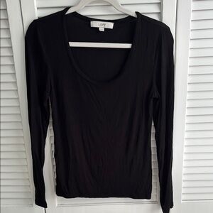 LOFT Black Fitted Long Sleeve Scoop Neck Top